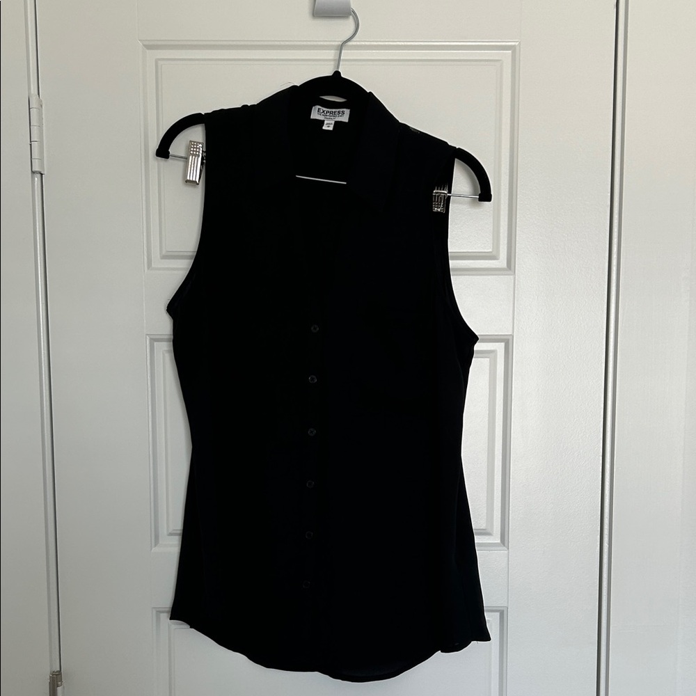 Express Sleeveless Black Button-Front Collared Blouse